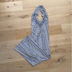 Pop Saint Barth - Halter Neck Stripe Slit Maxi Dress Gray Silver & Black